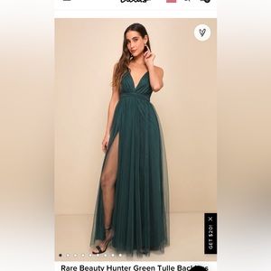 Lulu’s Rare Beauty Hunter Green Tulle Backless Maxi Dress